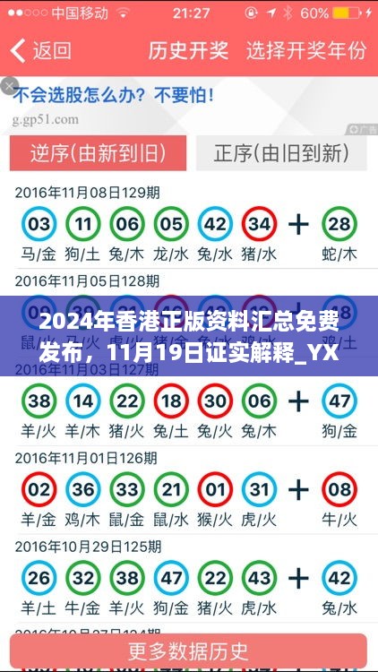 2024年香港正版資料匯總免費(fèi)發(fā)布，11月19日證實(shí)解釋_YXG4.63.33原創(chuàng)版