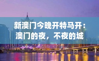 新澳門今晚開特馬開：澳門的夜，不夜的城