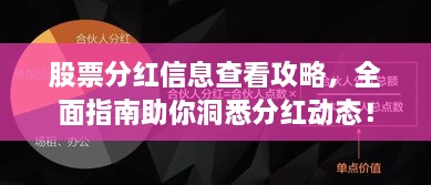 股票分紅信息查看攻略，全面指南助你洞悉分紅動(dòng)態(tài)！