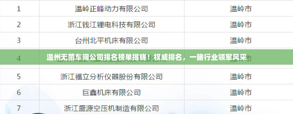 溫州無(wú)菌車間公司排名榜單揭曉！權(quán)威排名，一睹行業(yè)領(lǐng)軍風(fēng)采